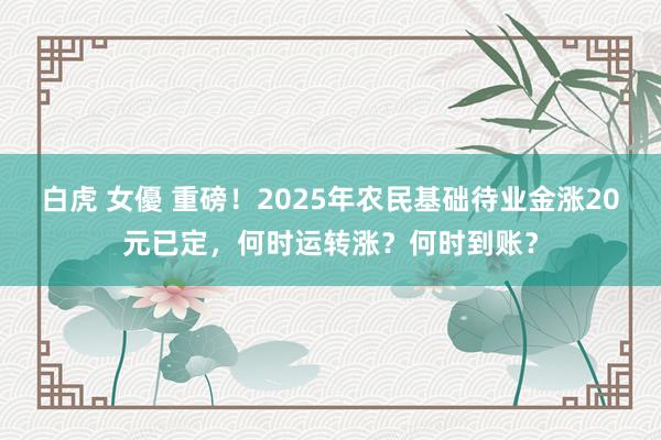 白虎 女優 重磅！2025年农民基础待业金涨20元已定，何时运转涨？何时到账？