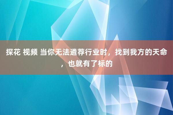 探花 视频 当你无法遴荐行业时，找到我方的天命，也就有了标的